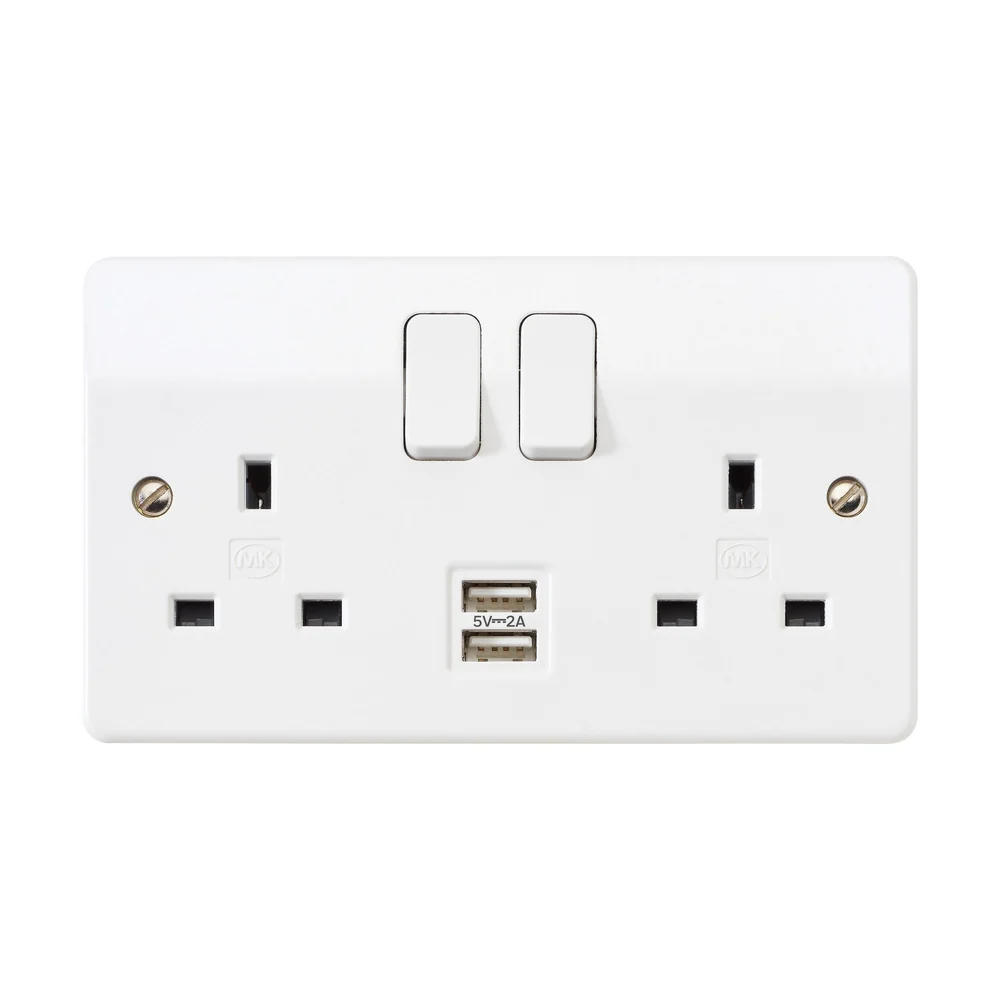 MK Logic Plus 13A 2-Gang Switched Socket with 2 USB Ports — product photo